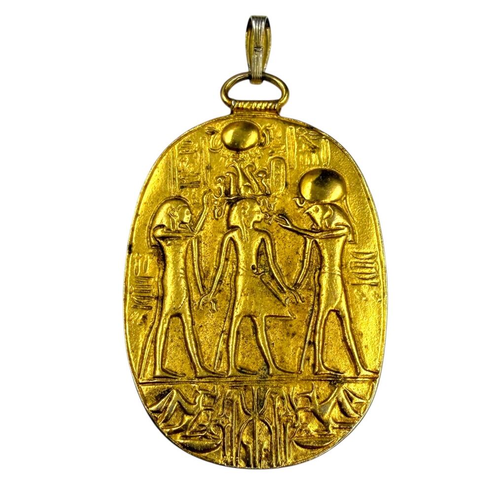 Vtg 70s MMA King Tut Pendant Egyptian Revival Gold Plate Cartouche Museum 1976